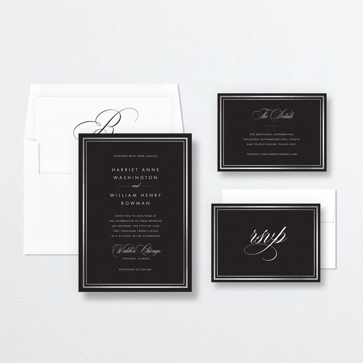 Polished Frame Wedding Invitations Silver Licorice Signature No Standard
