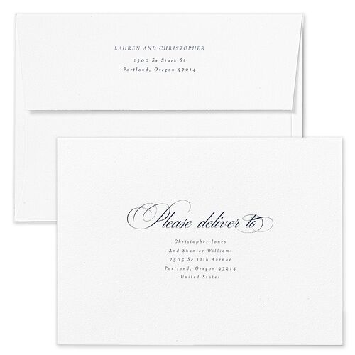 Timeless Frame Wedding Invitation Envelopes White Moody Blue Both Recipient and Return Addresses Standard Signature