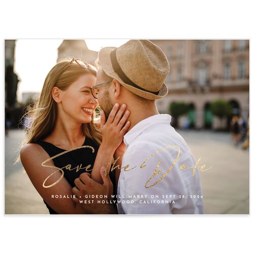 Refined Frame Save The Date Cards Gold Snow Signature smooth No