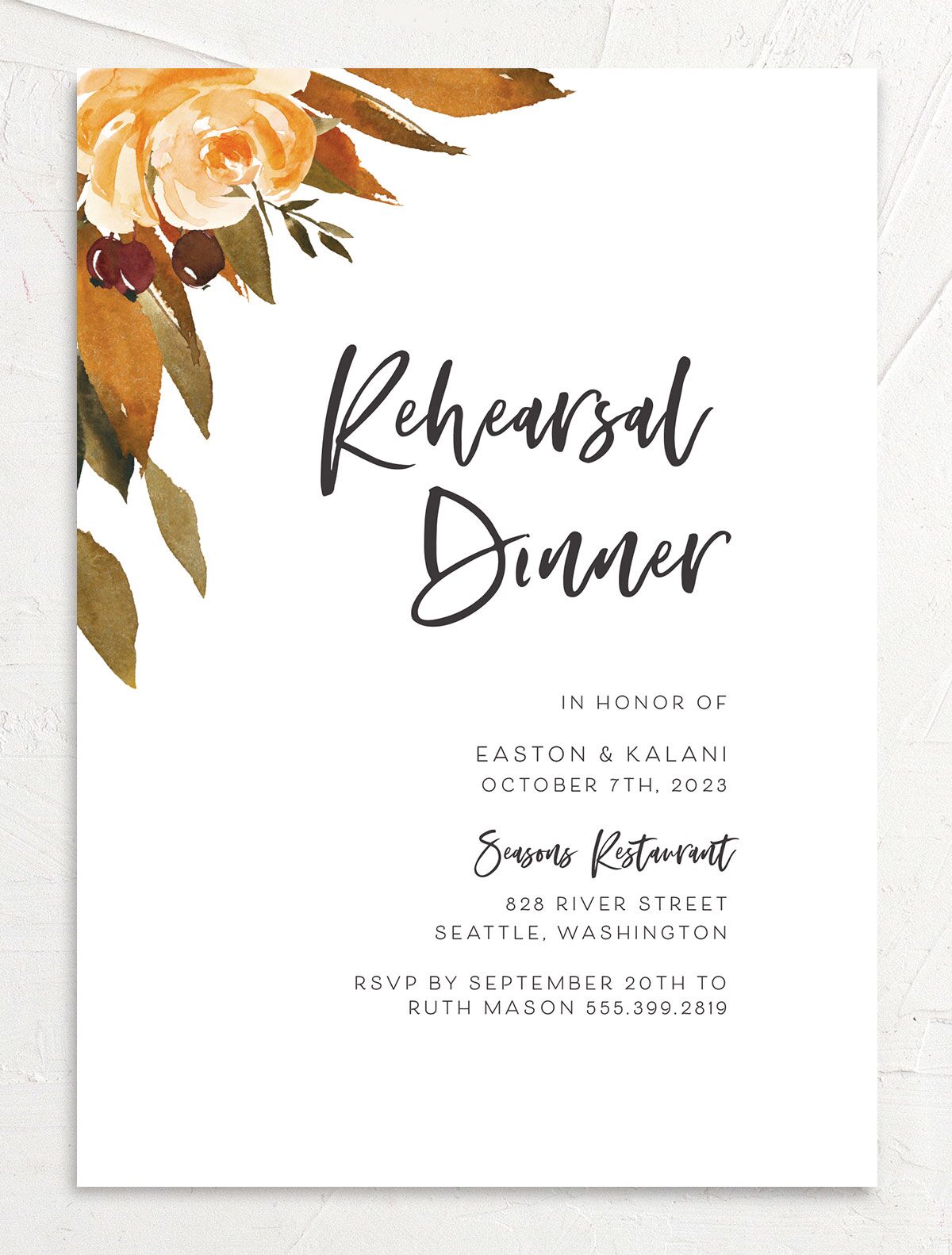 Autumnal Splendor Rehearsal Dinner Invitations front