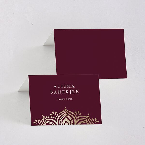Indian Gilded Adornment Place Cards Gold Burgundy Signature