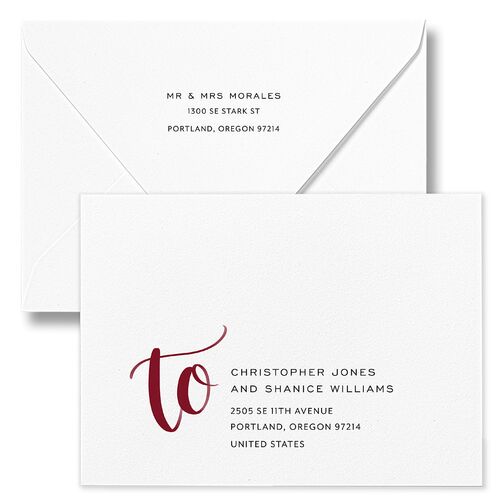 Painted Merry Holiday Card Euro Envelopes White Dark Berry Return Address Luxe Signature