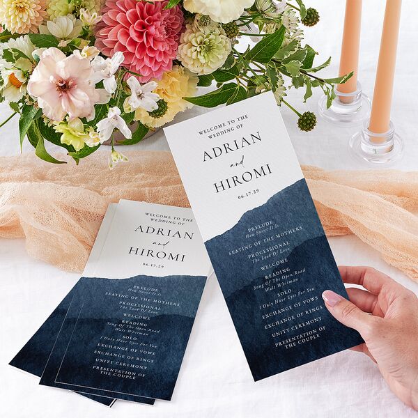 Layered Watercolor Wedding Programs Navy Signature