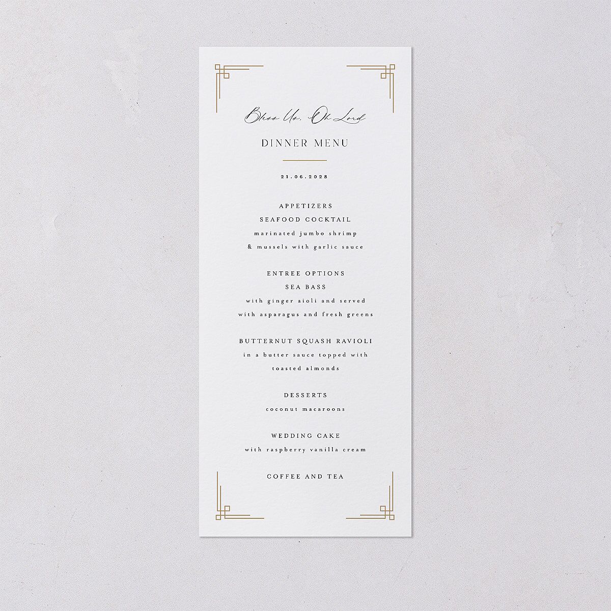 Church Cross Menus Pure White Signature