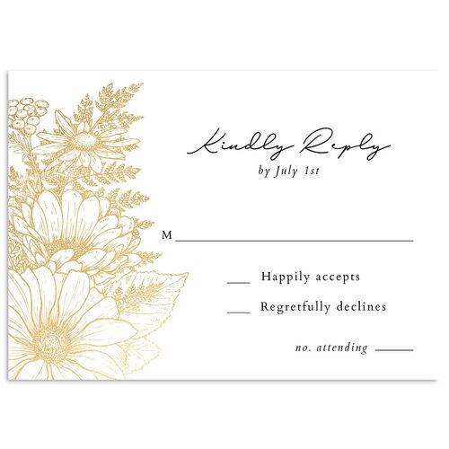 Rustic Botanical Foil Wedding Response Cards Midnight Gold Signature Standard