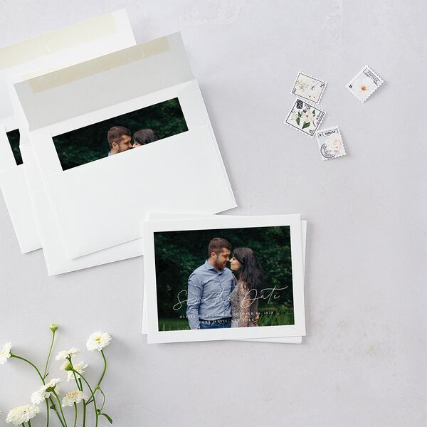 Eucalyptus Bouquet Save the Date Petite Cards Terracotta Signature smooth Blank No Standard