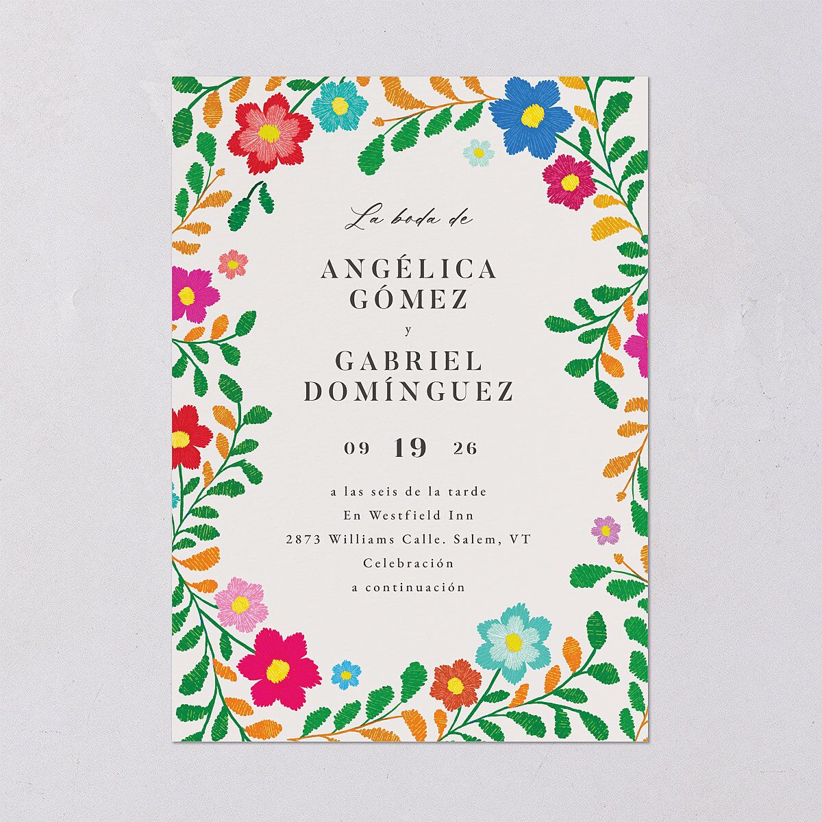 Bordados Florales Wedding Invitations Off-White Signature Blank No Standard