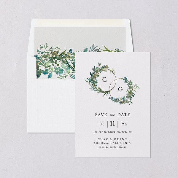 Leafy Hoops Save The Date Cards Eucalyptus Signature smooth Blank No Standard