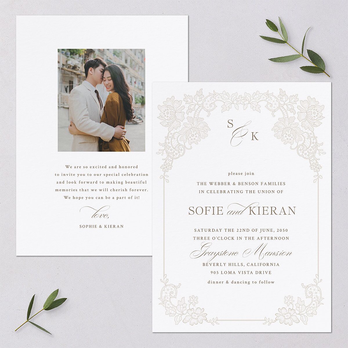 Love Story Lace Wedding Invitations Pure White Signature Blank No Standard