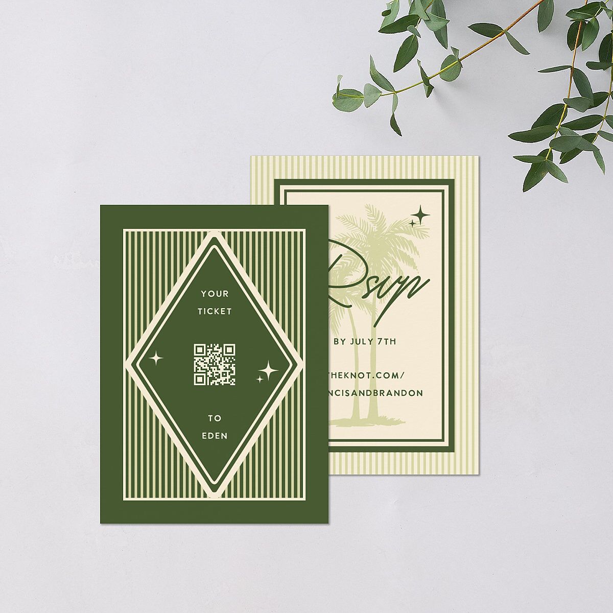 Retro Tropical Destination QR Code RSVP Cards Pear Signature Standard