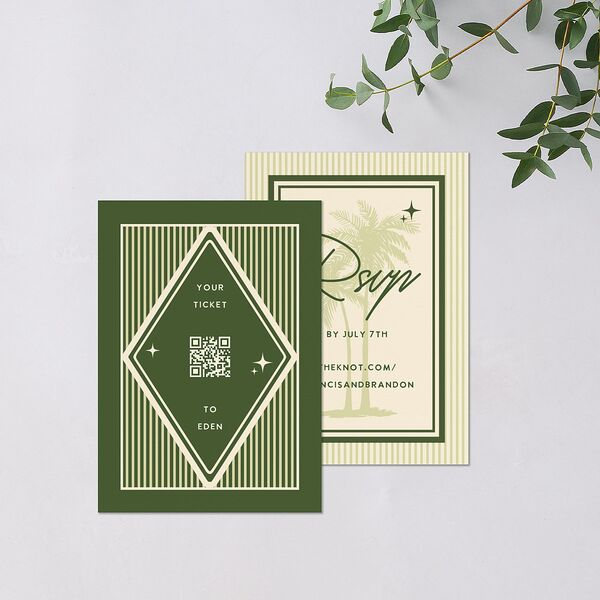 Retro Tropical Destination QR Code RSVP Cards Pear Signature Standard