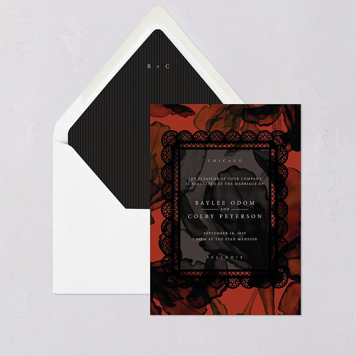 Moody Romantic Lace Floral Euro Envelope Liners Red Clay Luxe