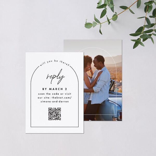 Arched Photo QR Code RSVP Cards Sand Signature Standard