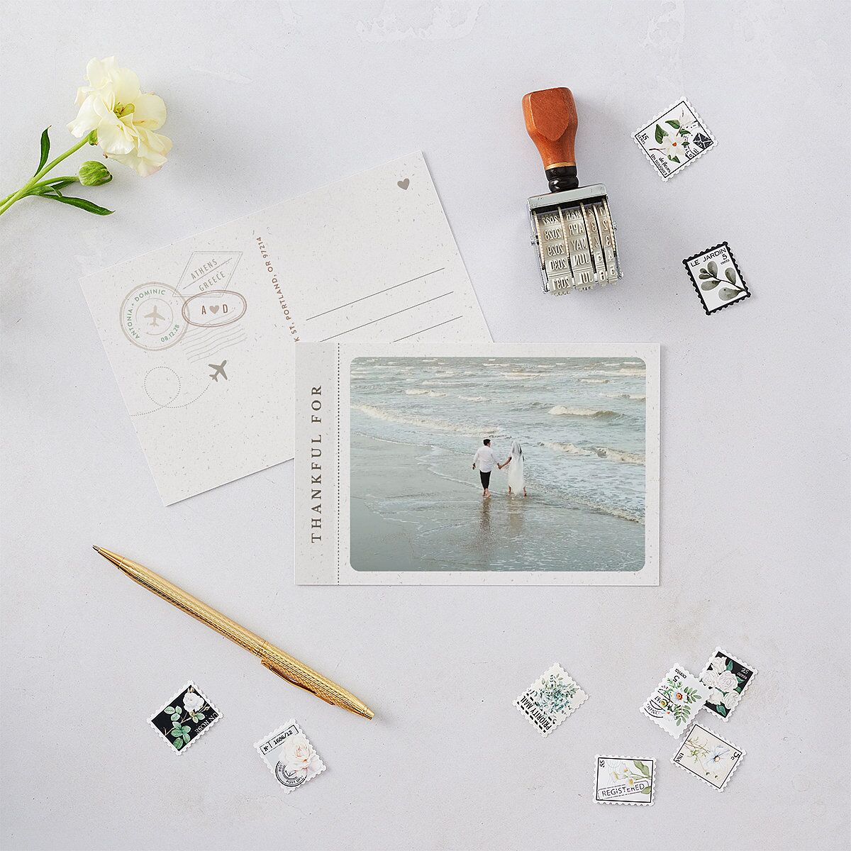 Timeless Passport Thank You Postcards Linen