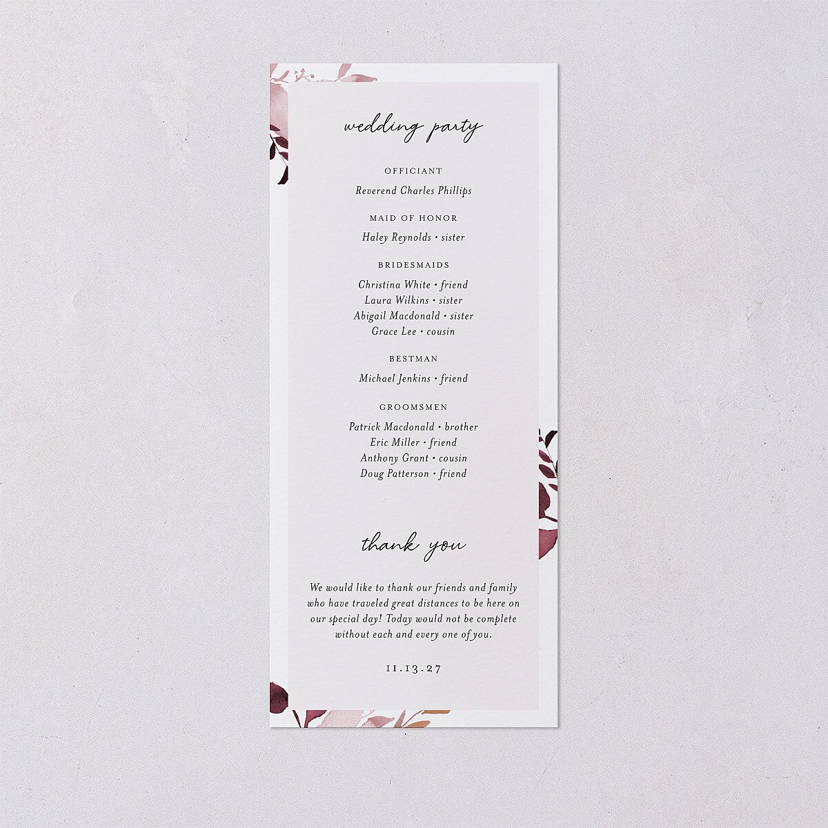 Leafy Frame Wedding Programs Merlot Signature