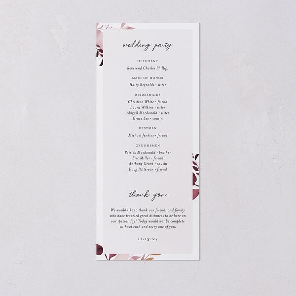 Leafy Frame Wedding Programs Merlot Signature