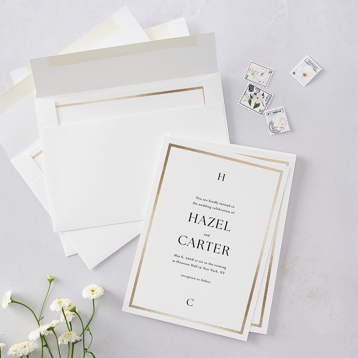 Simple Frame Wedding Invitations Gold Pure White Signature Blank No Standard