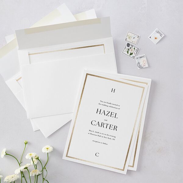 Simple Frame Wedding Invitations Gold Pure White Signature Blank No Standard