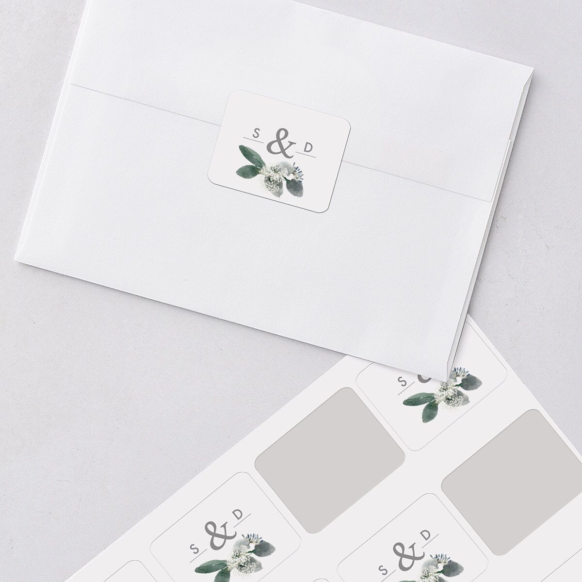 Elegant Greenery Wedding Stickers Pure White Rounded