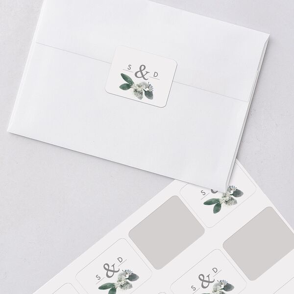 Elegant Greenery Wedding Stickers Pure White Rounded