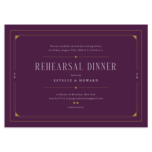 Old Hollywood Glam Rehearsal Dinner Invitations Eggplant Signature Blank Standard