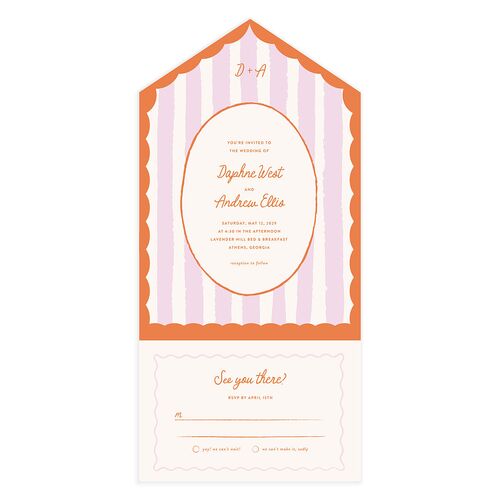 Eclectic Painted Stripes All-in-One Wedding Invitations Pumpkin Signature Light Both Recipient and Return Addresses No