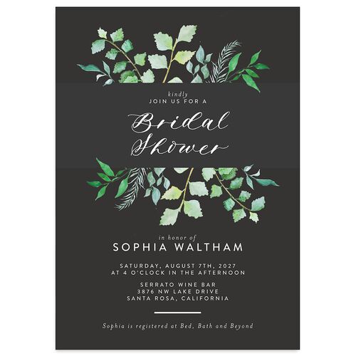 Leafy Ampersand Bridal Shower Invitations Charcoal Signature Blank Standard