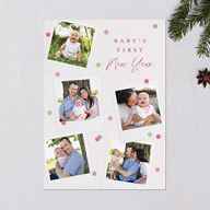 Baby's First New Year Instant Film Confetti Holiday Cards Mulberry Signature Blank Portrait  Standard