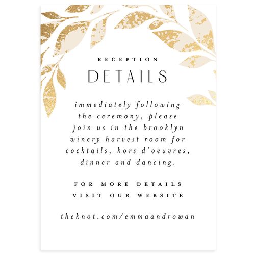 Gilded Leaves Wedding Enclosure Cards Gold Pure White Signature Standard