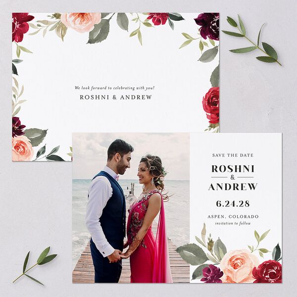 Vibrant Floral Save The Date Cards Deep Claret Signature smooth Blank No