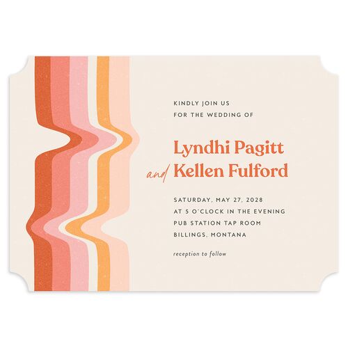 Groovy Lines Wedding Invitations Coral Pink Signature Blank No Ticket