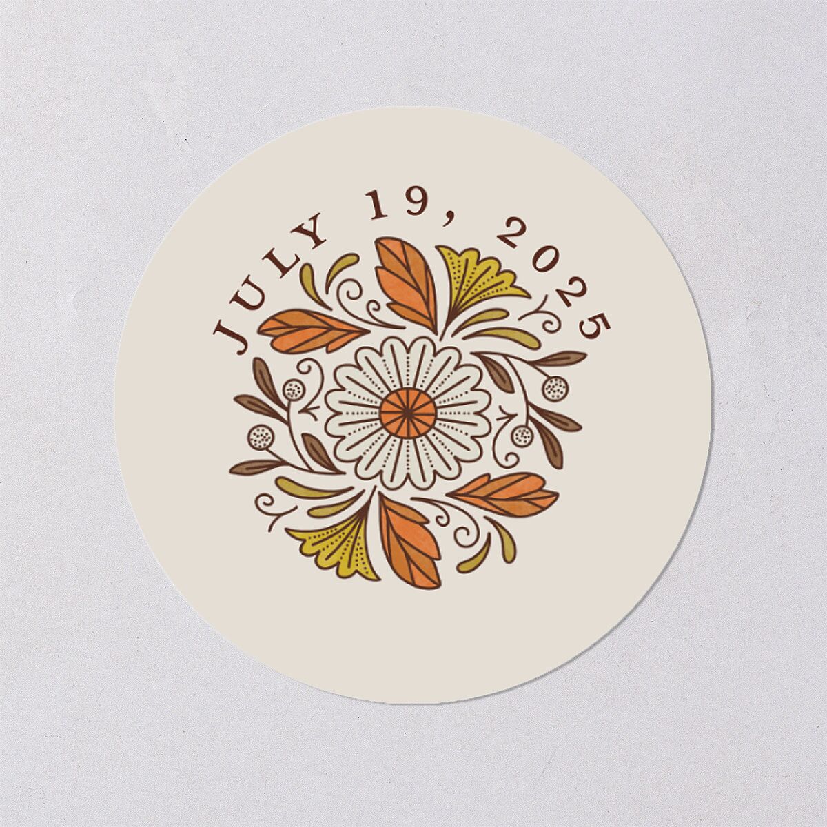 Intricate Vintage Wedding Stickers Tan Circle
