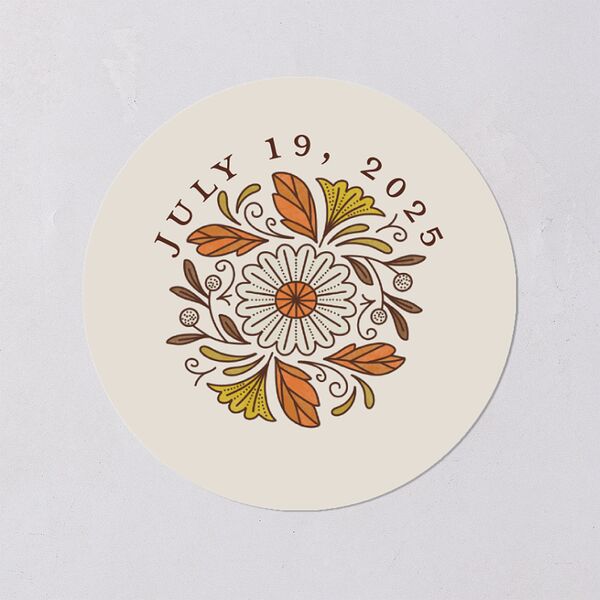 Intricate Vintage Wedding Stickers Tan Circle