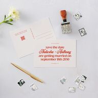 Modern Retro Type Save the Date Postcards Scarlet