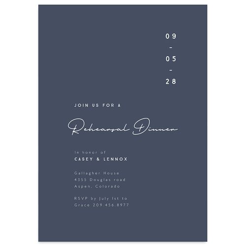 Modern Photograph Rehearsal Dinner Invitations Moody Blue Signature Blank Standard