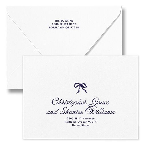 Retro Minimalist Photo Triad Holiday Card Euro Envelopes White Navy Recipient Address Luxe Signature