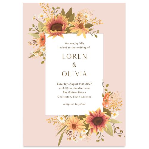 Sweet Sunflowers Wedding Invitations Walnut Signature Blank No Standard