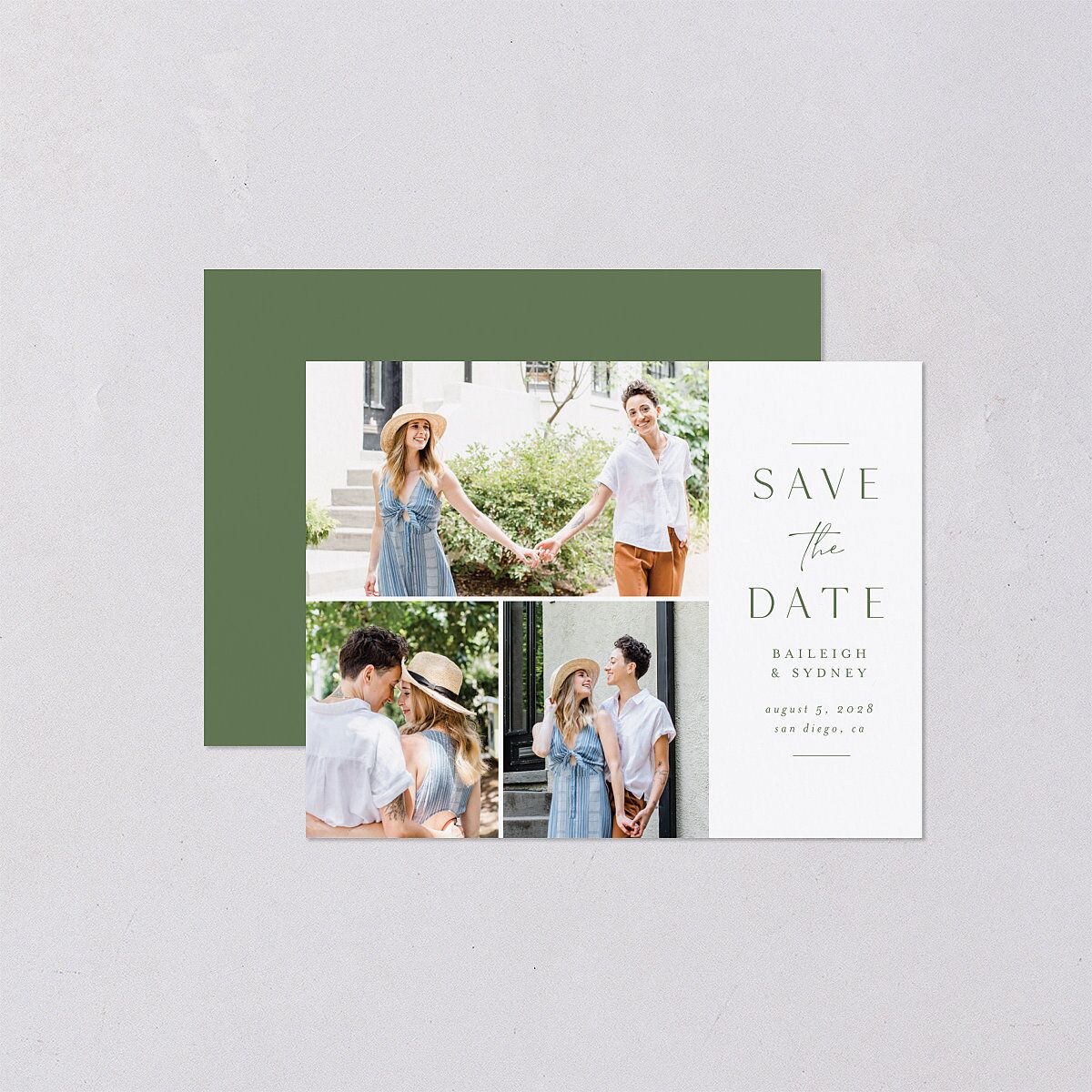 Side Panel Save the Date Petite Cards Deep Olive Signature smooth Blank No Standard