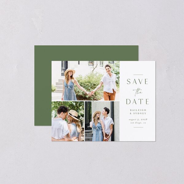 Side Panel Save the Date Petite Cards Deep Olive Signature smooth Blank No Standard