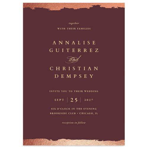 Elegant Edge Wedding Invitations Rose Gold Merlot Signature Blank No Standard