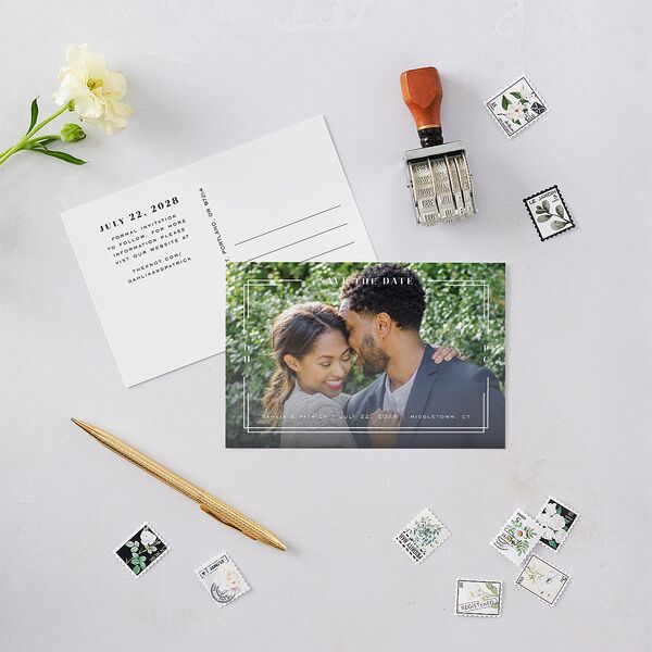 Framed Photo Save the Date Postcards Pure White