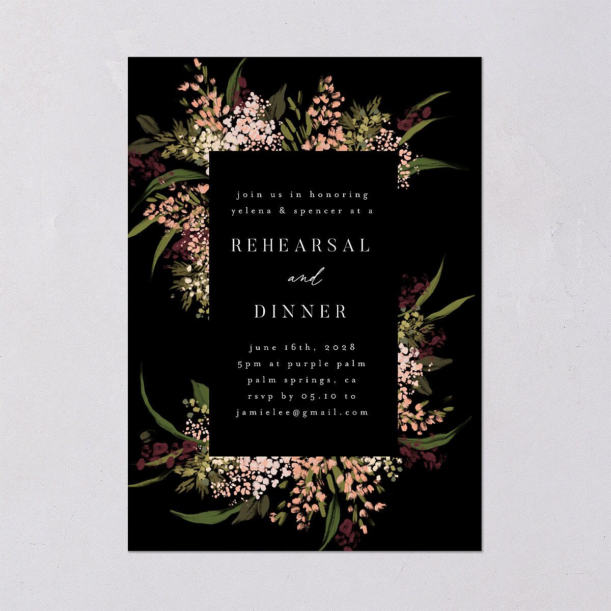 Moody Romance Rehearsal Dinner Invitations Midnight Signature Blank