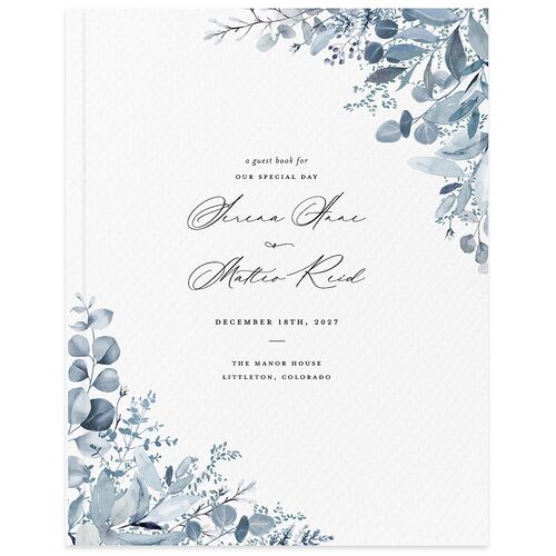 Shining Greenery Guest Books Midnight Navy