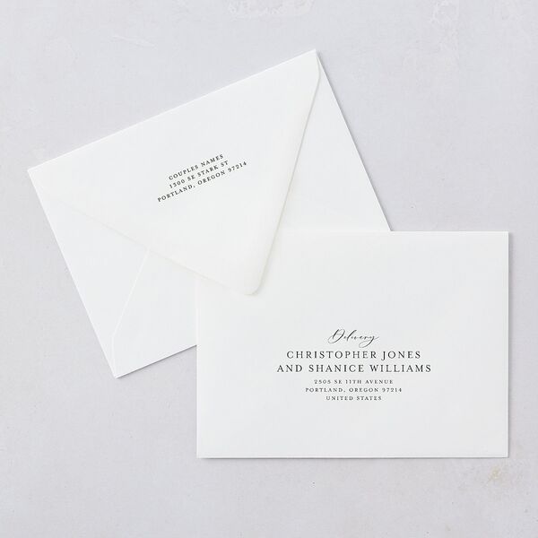 Emerald Forest Foil Wedding Invitation Euro Envelopes White Hunter Green Both Recipient and Return Addresses Luxe Signature
