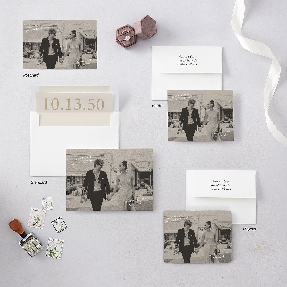 Handwritten Photo Faux Postcard Save The Date Magnets Sand Magnet Paper