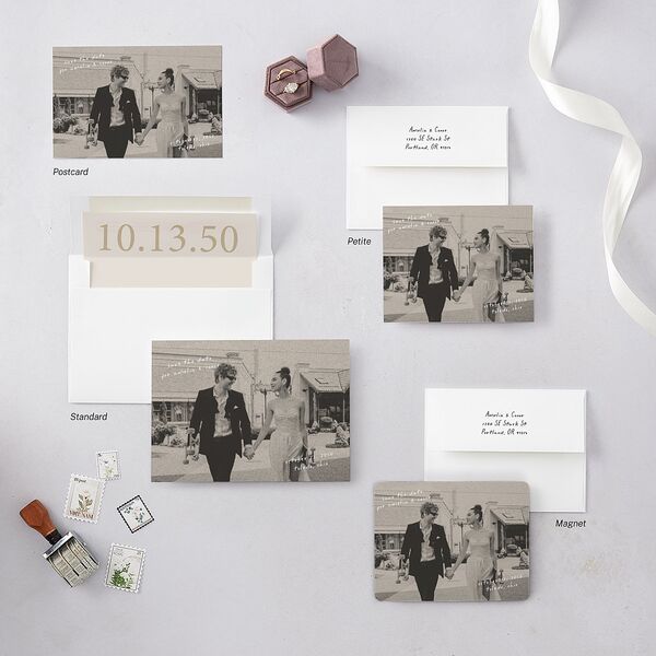 Handwritten Photo Faux Postcard Save The Date Magnets Sand Magnet Paper