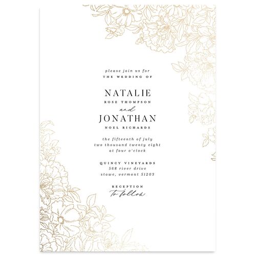 Gilded Florals Wedding Invitations Gold Blossom Signature Blank No Standard