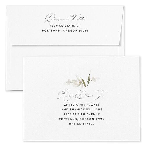 Elegant Orchid Wedding Invitation Envelopes White Silver Both Recipient and Return Addresses Standard Signature