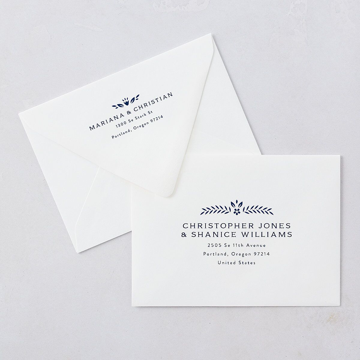 Papel Picado De Mexico Bridal Shower Invitation Euro Envelopes White Navy Both Recipient and Return Addresses Luxe Signature