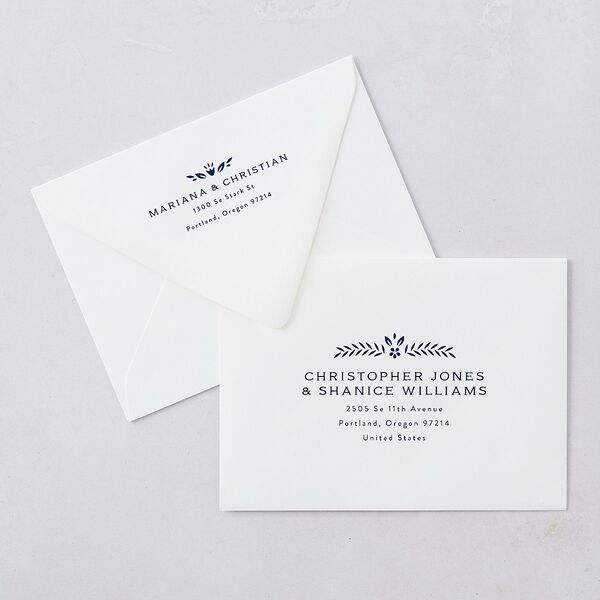 Papel Picado De Mexico Bridal Shower Invitation Euro Envelopes White Navy Both Recipient and Return Addresses Luxe Signature
